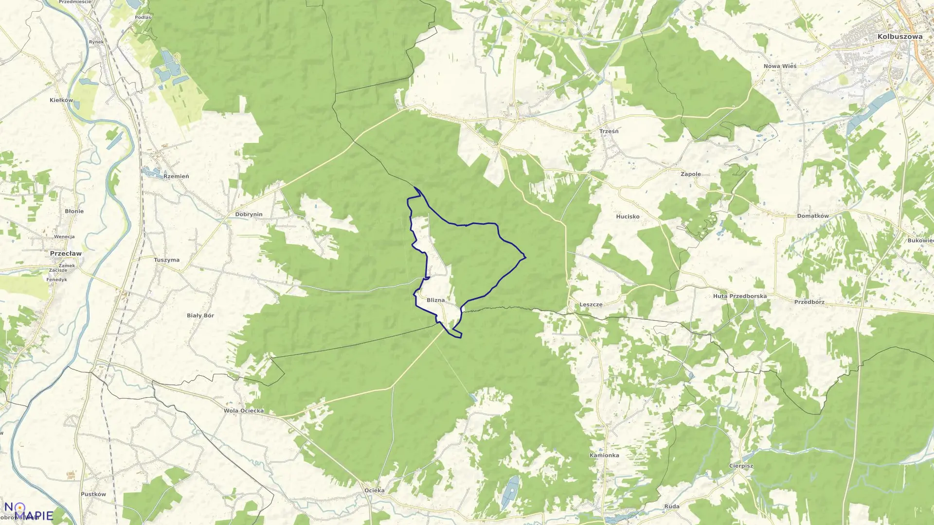 Mapa obrębu BLIZNA w gminie Ostrów