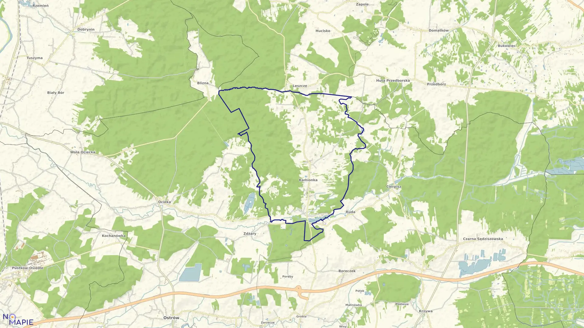 Mapa obrębu KAMIONKA w gminie Ostrów