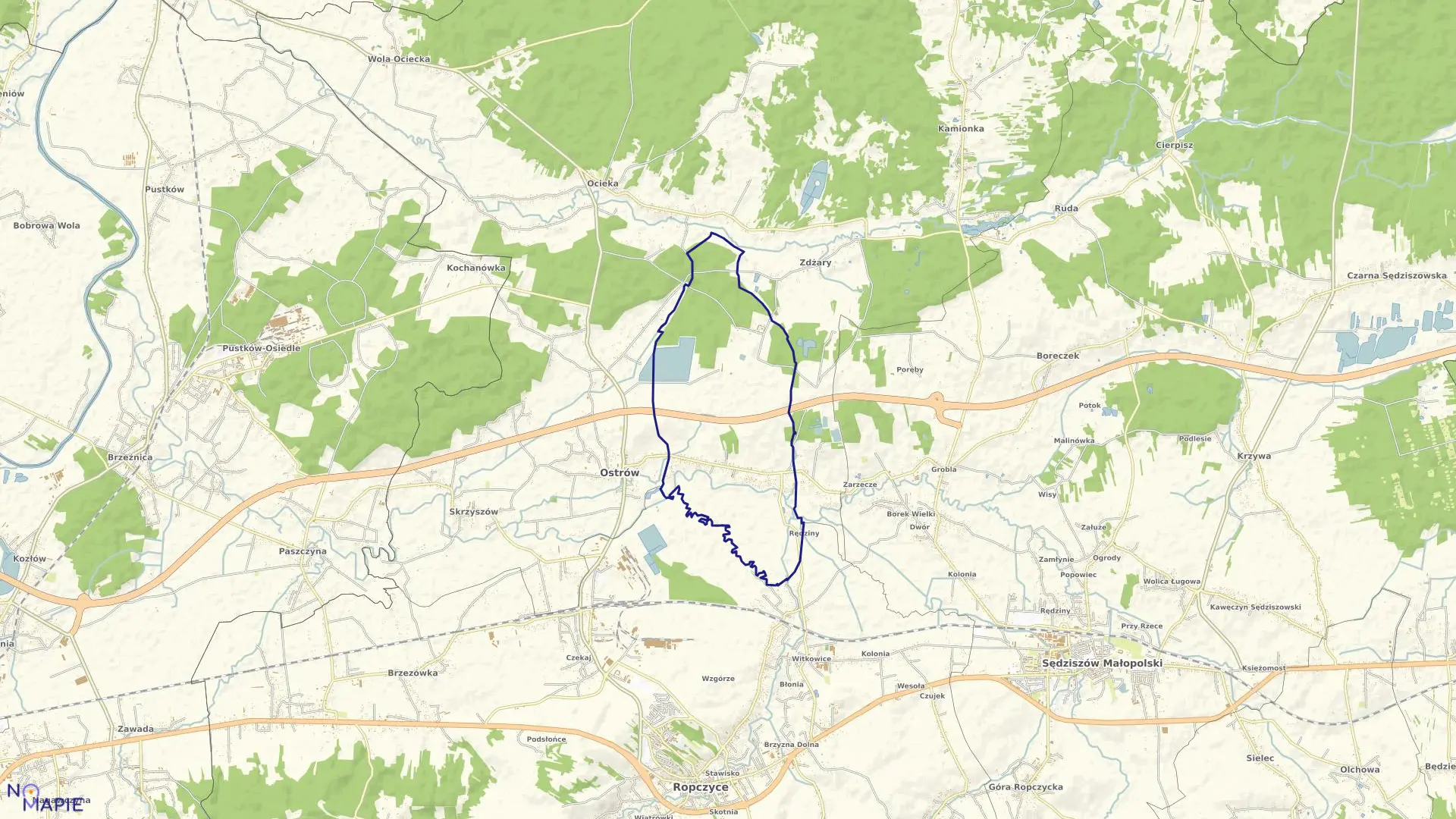 Mapa obrębu KOZODRZA w gminie Ostrów
