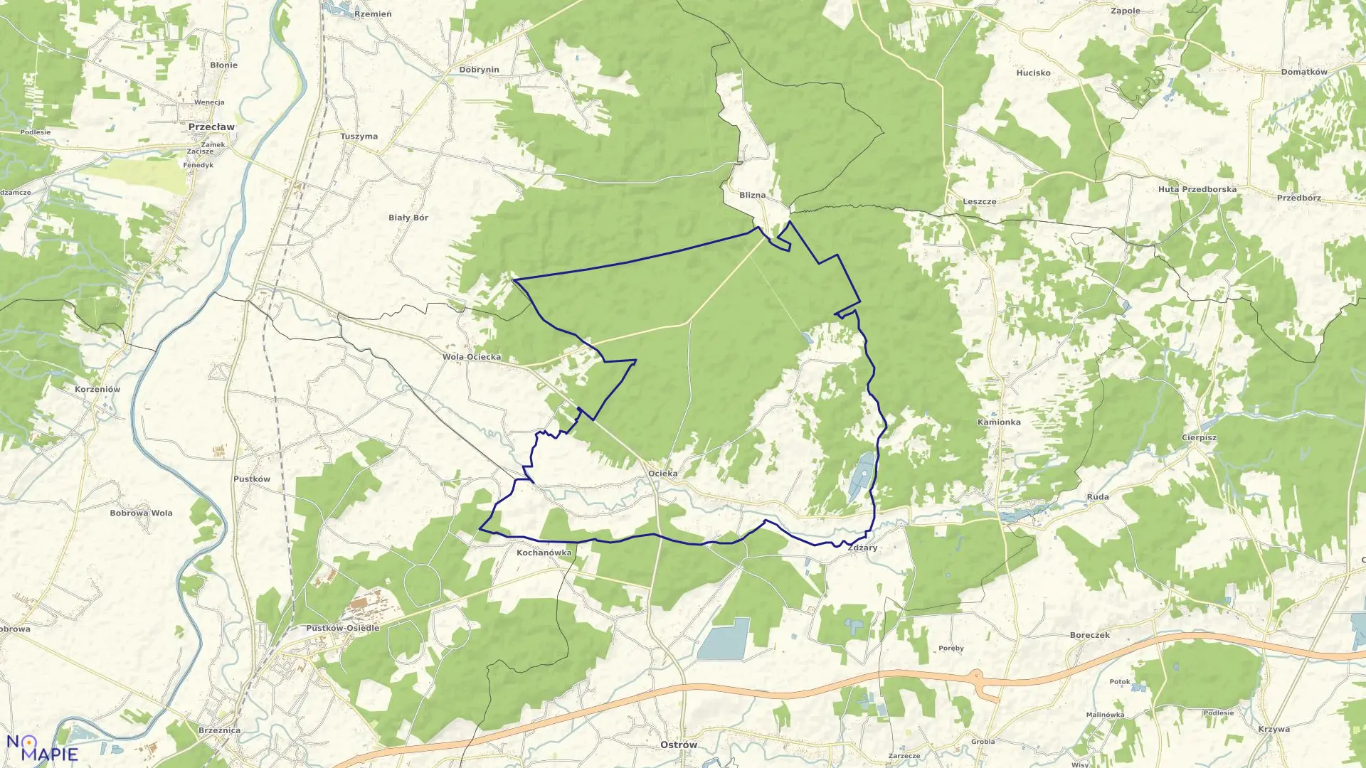 Mapa obrębu OCIEKA w gminie Ostrów