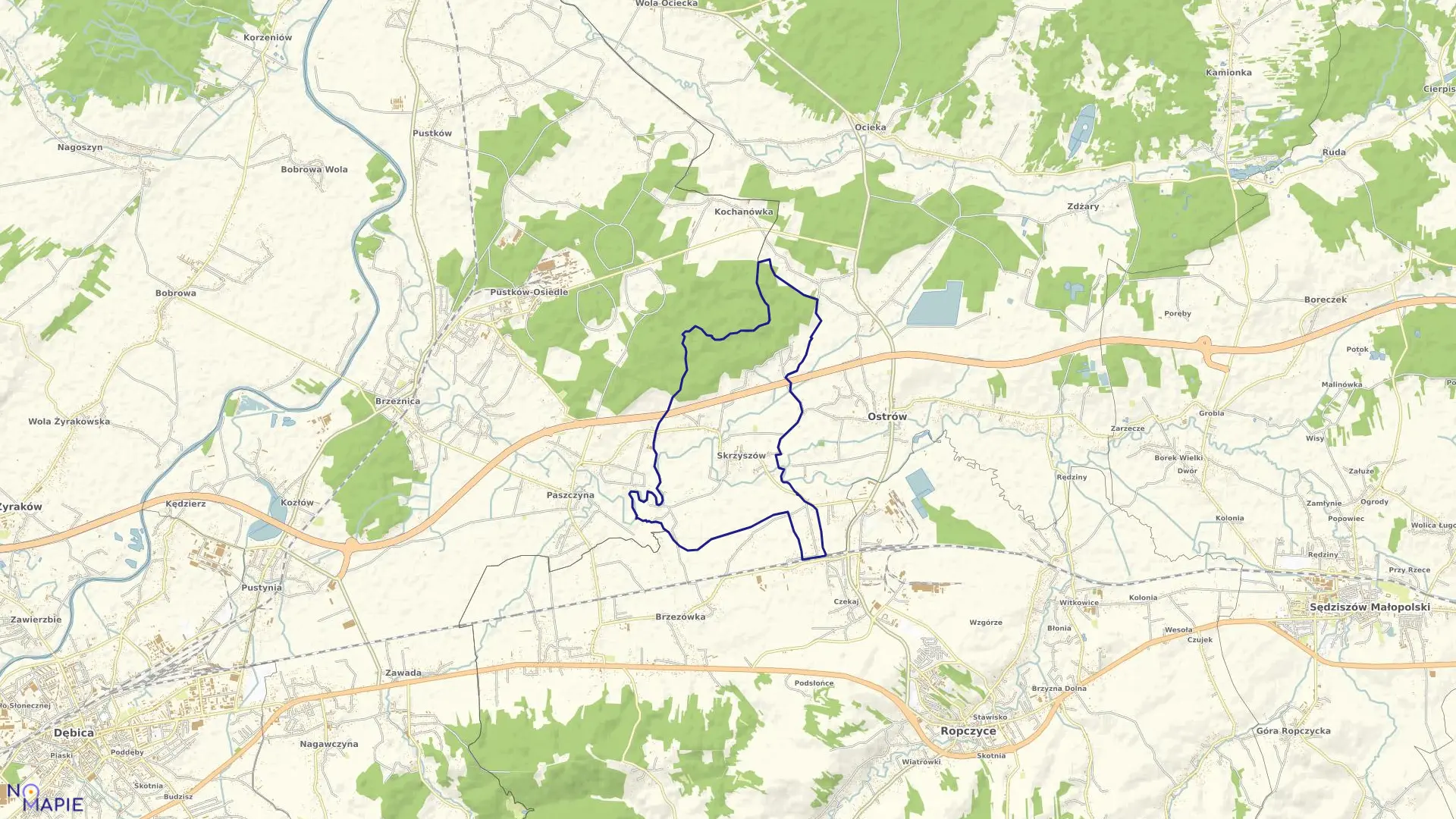 Mapa obrębu SKRZYSZÓW w gminie Ostrów