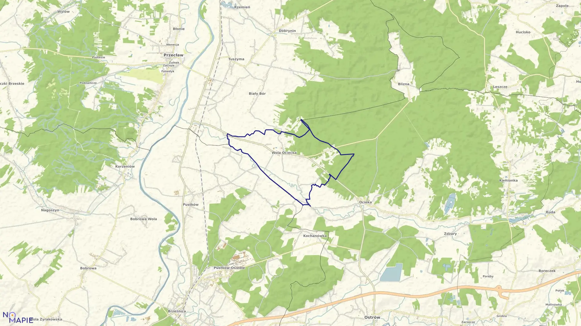 Mapa obrębu WOLA OCIECKA w gminie Ostrów